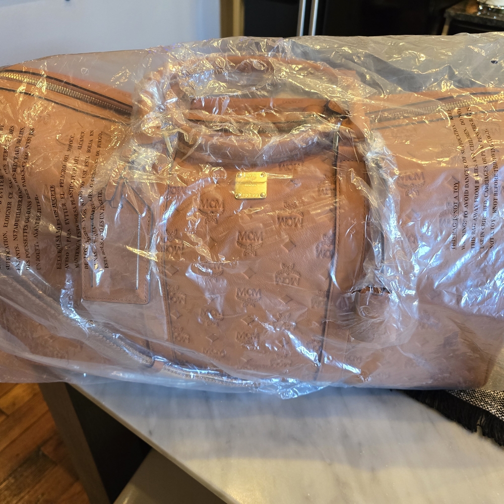 MCM Monogram Duffle with Gold Hardware